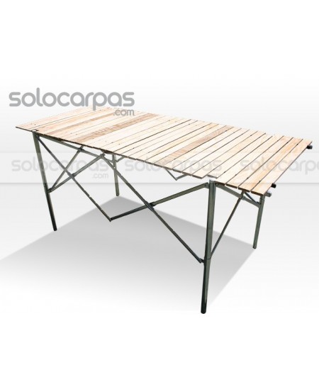 Mostrador / mesa plegable con armazón de acero de acero cincado de alta resistencia y tabla de madera enrollable.